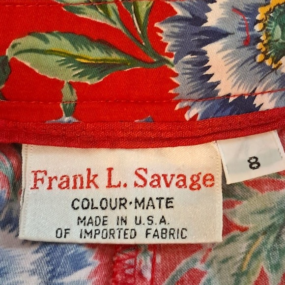 Vintage 80s FRANK SAVAGE 4 Red Floral Rayon Pants Pleated High Waist Tapered Leg - Picture 6 of 7